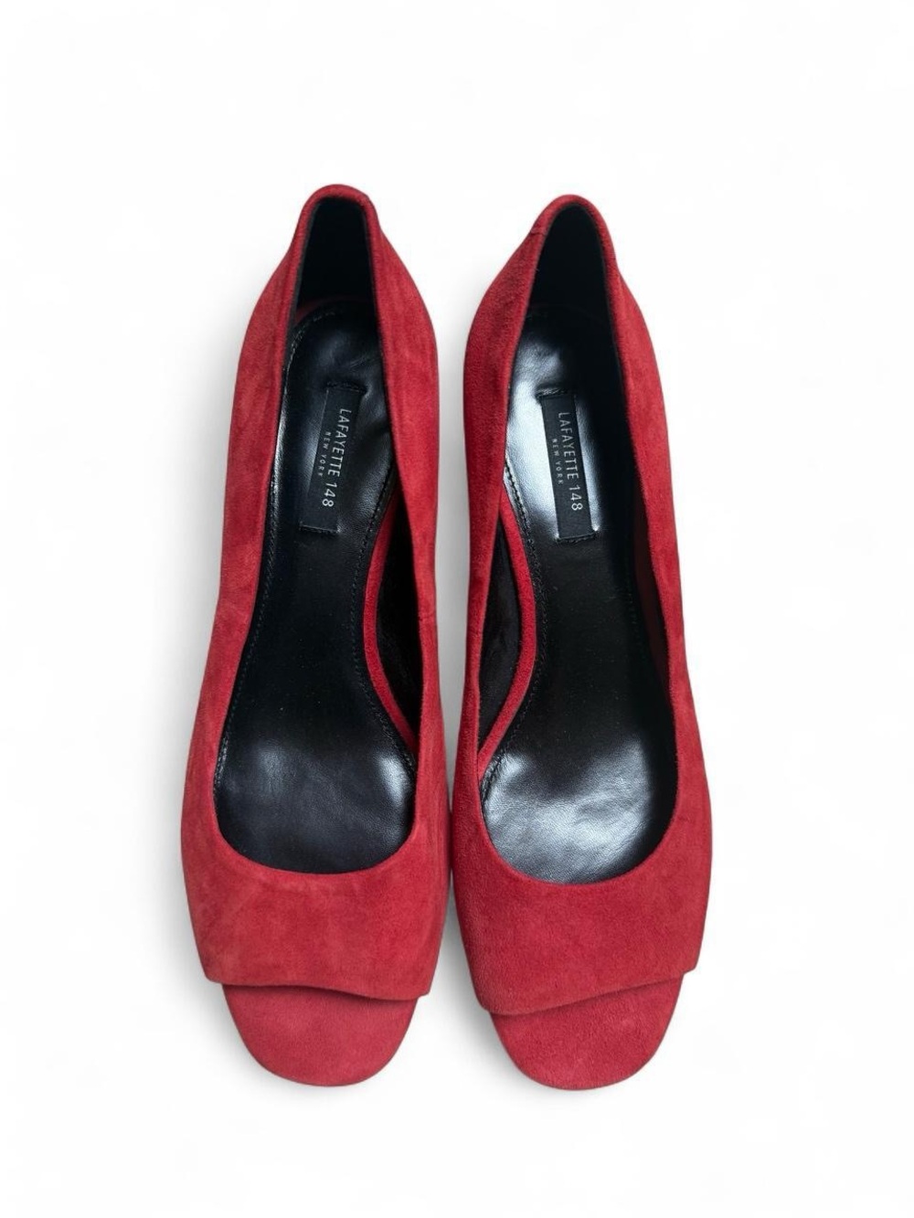 Lafayette 148 New York Crimson Red Suede Peep-Toe Pumps